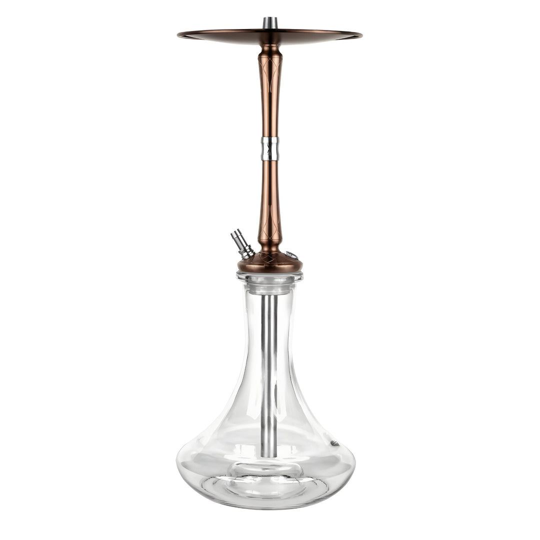 Full view of the Hoob Go On Bronze Hookah with glass base and bronze stem
