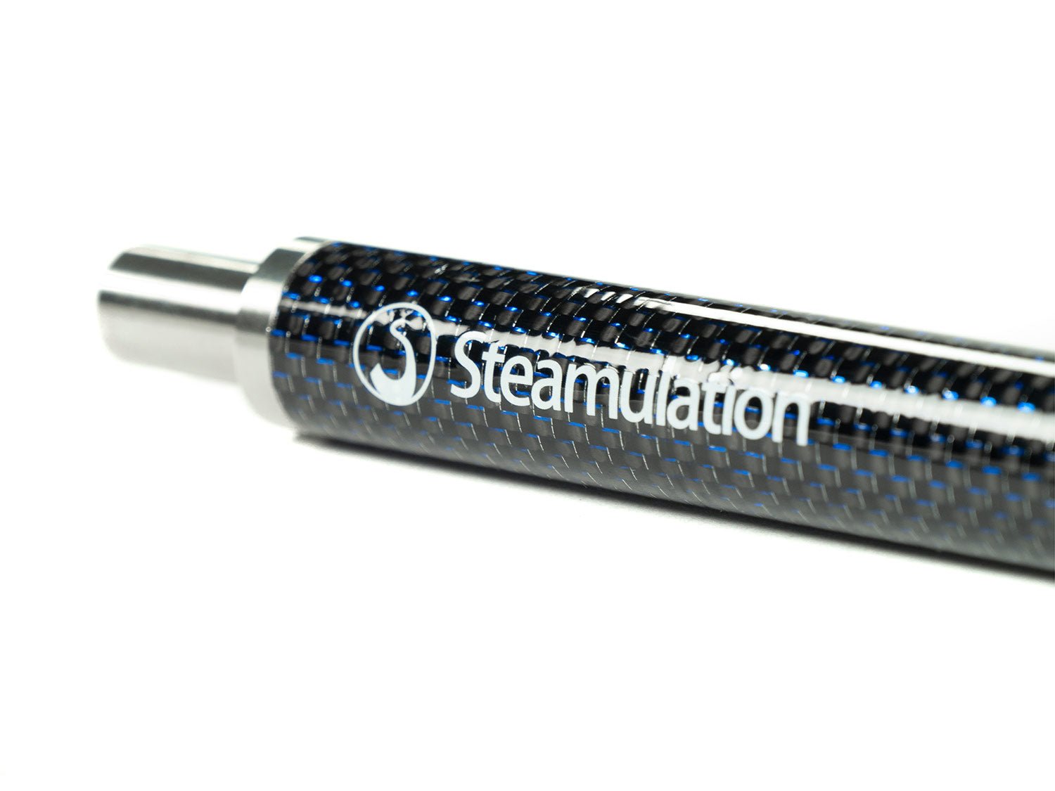 Close-up of Steamulation Carbon Mouthpiece in blue finish.
