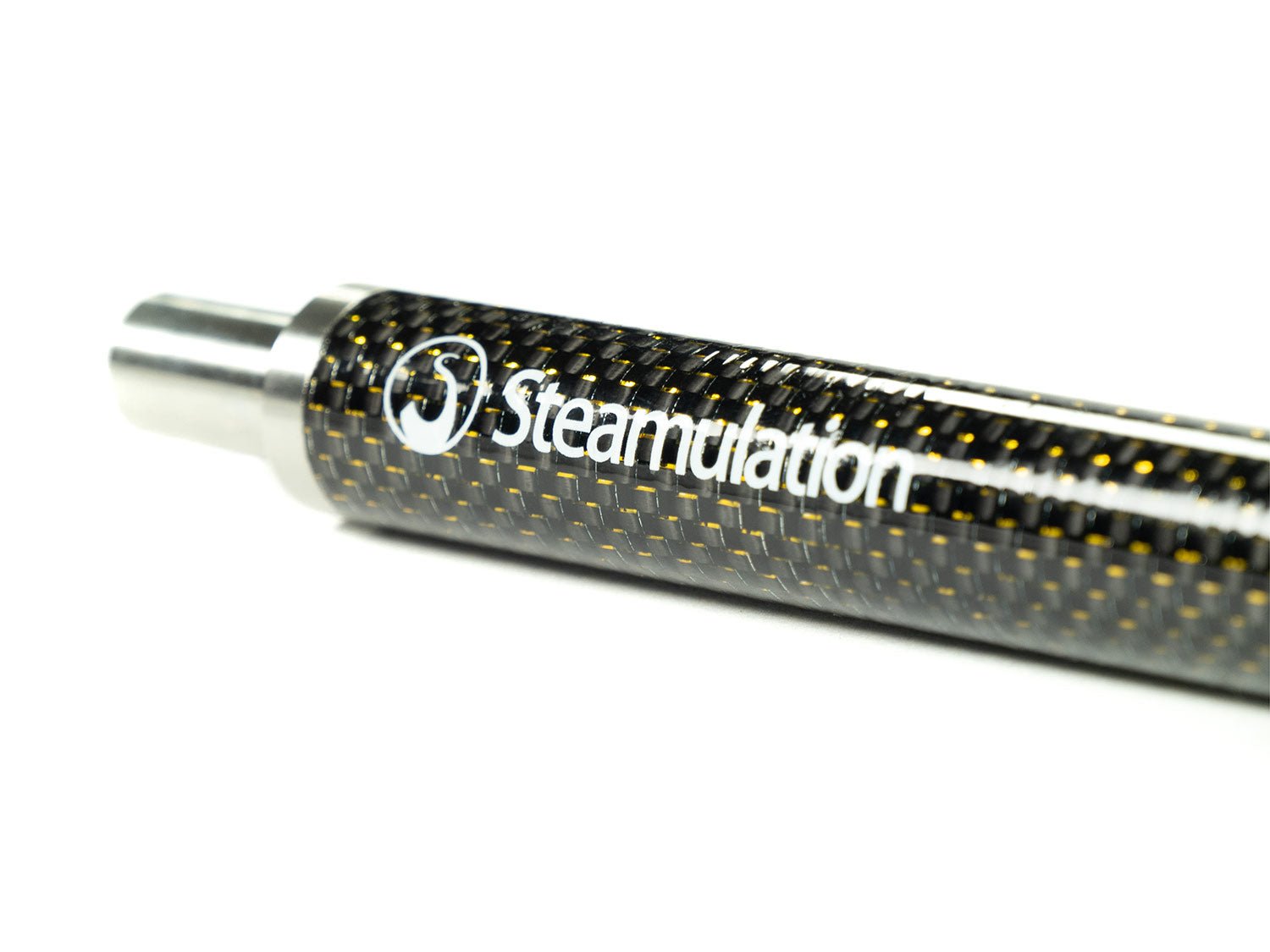 Close-up of Steamulation Carbon Mouthpiece in gold finish.
