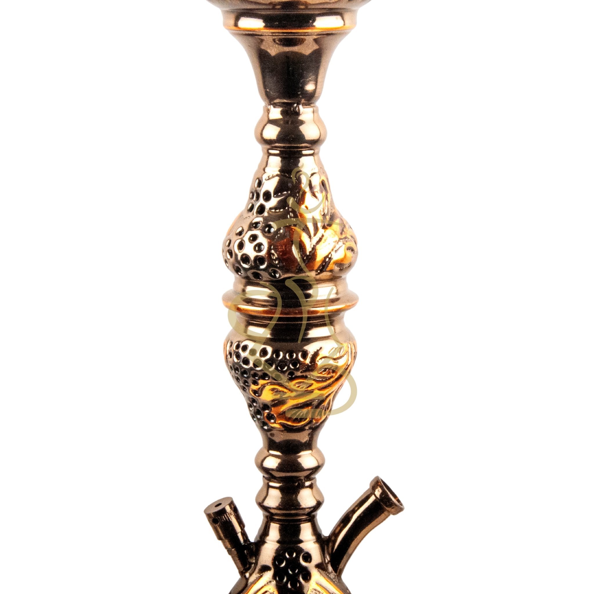Full View of Khalil Mamoon 1566 Oxide Mismatch Hookah Base with Orange and Black Design