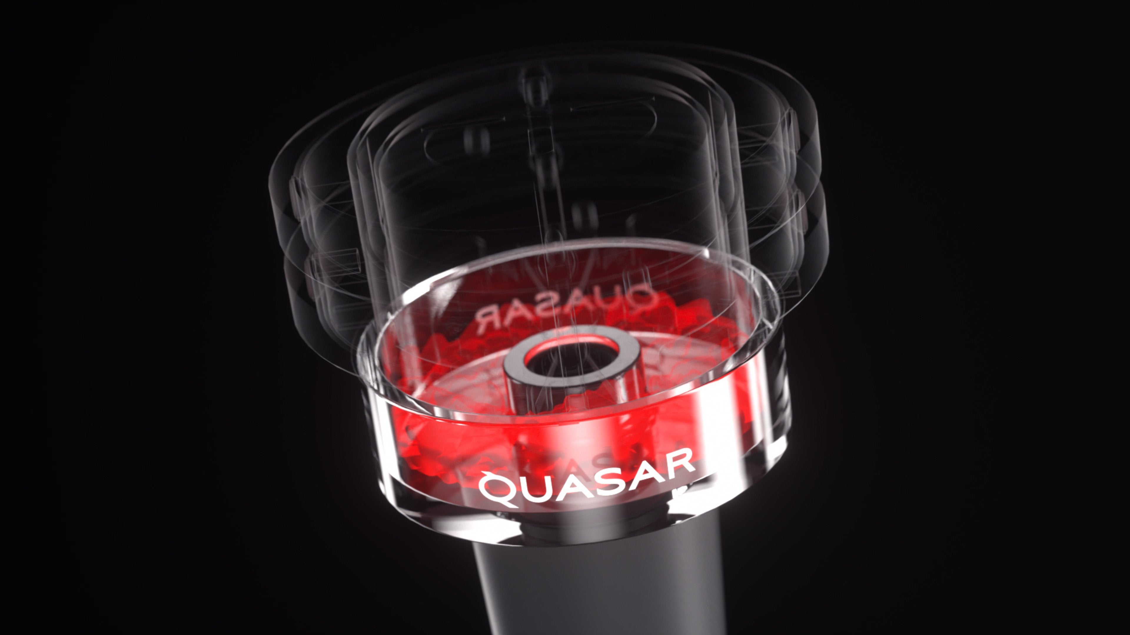 Quasar Petit Raas 2 glowing in red, illustrating heating efficiency and airflow
