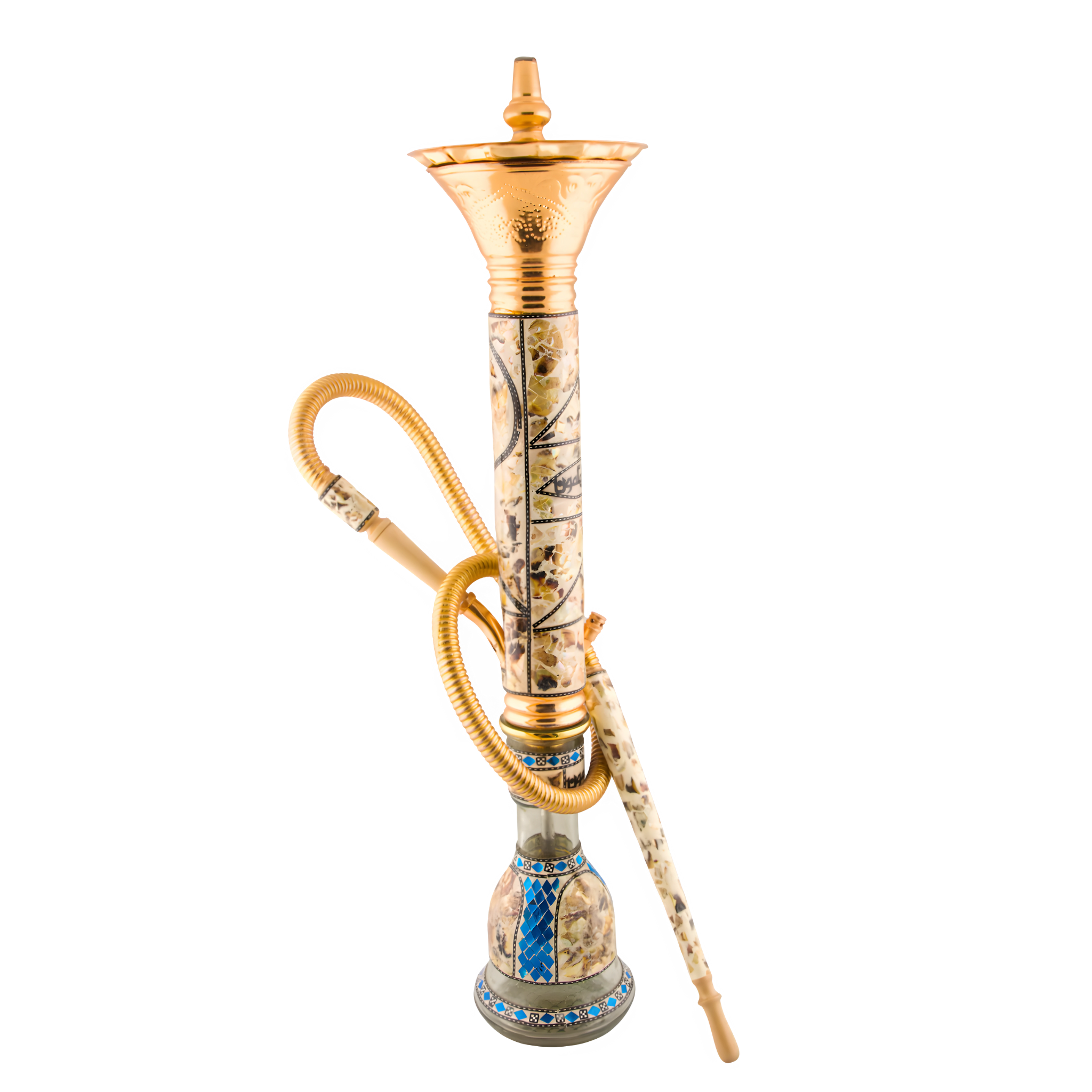 Khalil Mamoon Ice Dana Sadaf 90 cm gold-finish shisha with integrated ice bucket and decorated glass base