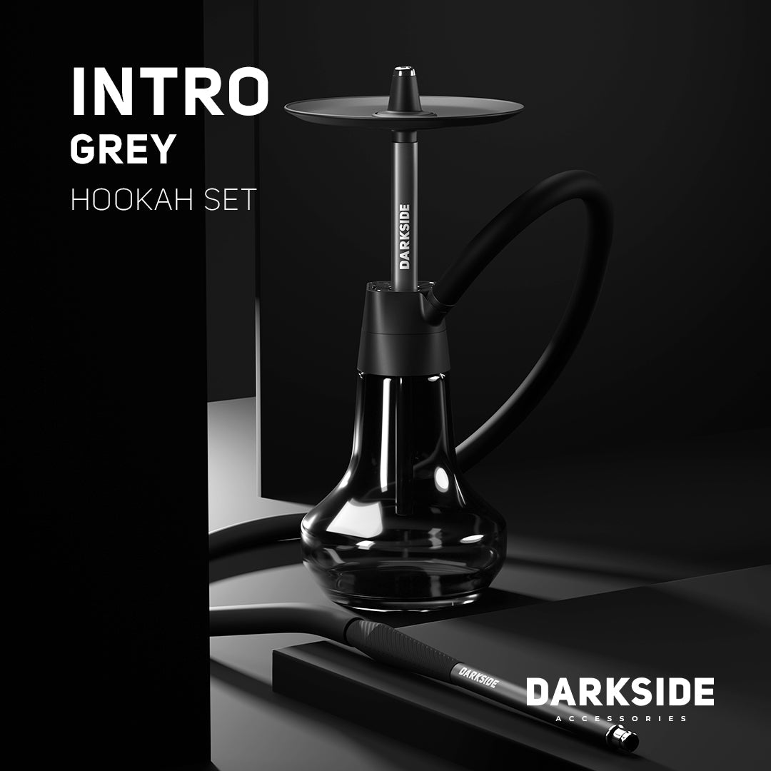 Darkside Intro hookah — grey, 41.5 cm with magnetic hose and vertical purge.