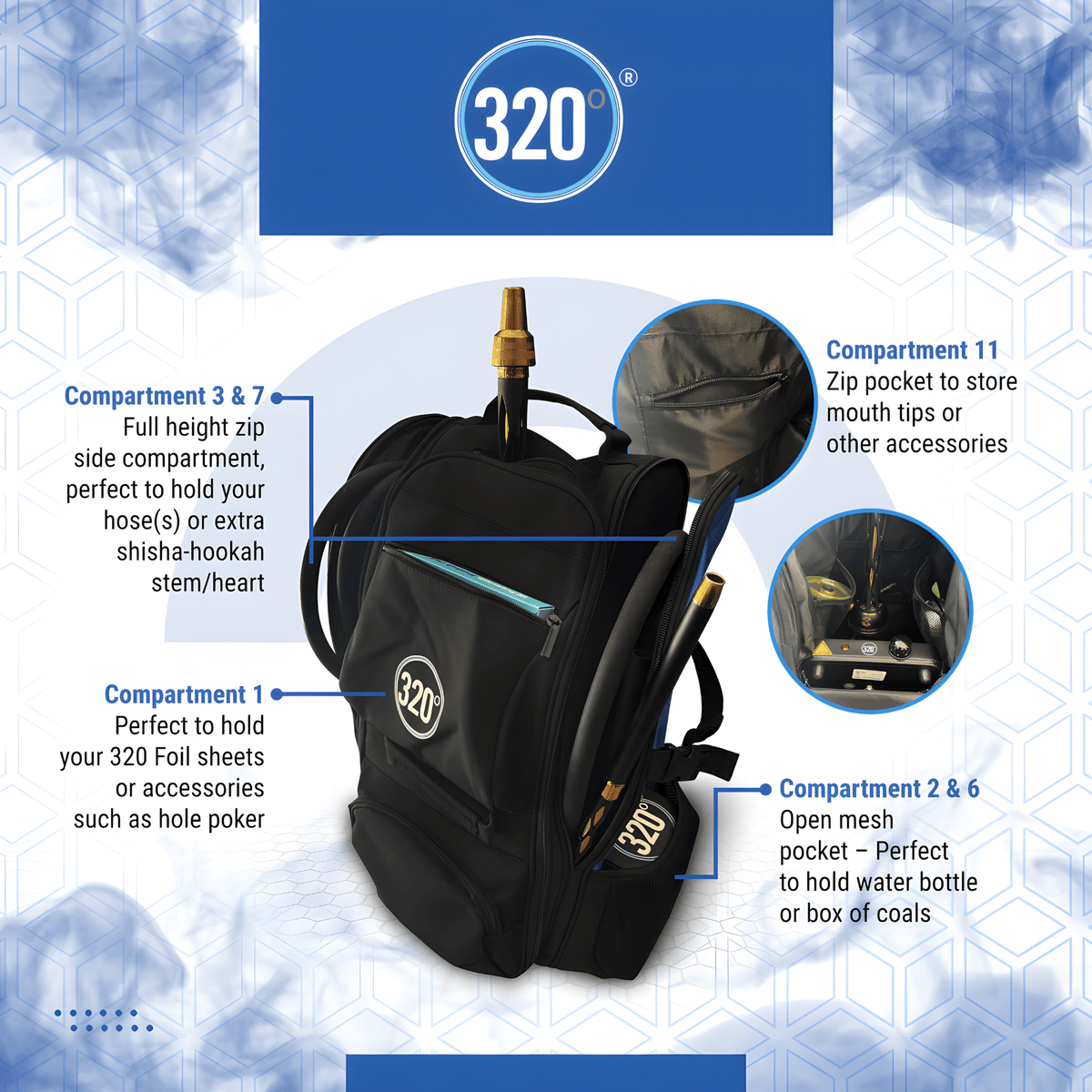 320° Hookah Travel Bag – Shisha Storage Backpack Bag, image 6 of 16
