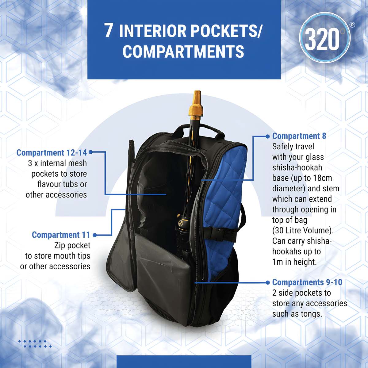 320° Hookah Travel Bag – Shisha Storage Backpack Bag, image 11 of 16