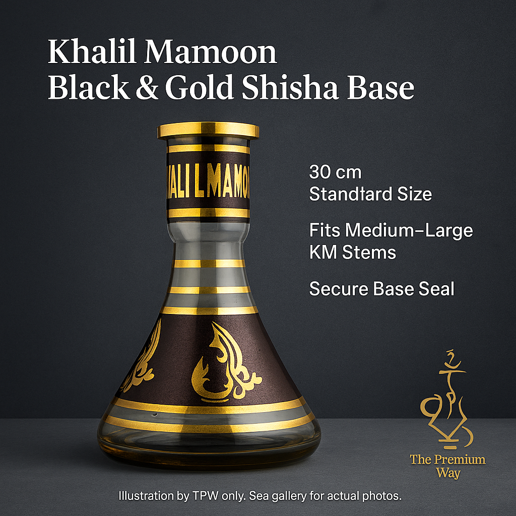 Khalil Mamoon 30cm Black & Gold Hookah Base – KM Large Neck