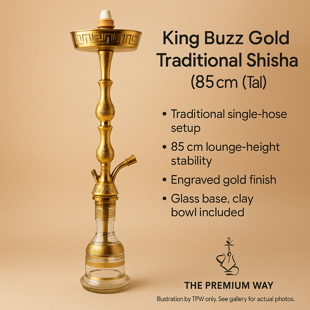 King Buzz Traditional Gold Shisha Pipe 85 cm, Model 411, image 3 of 16