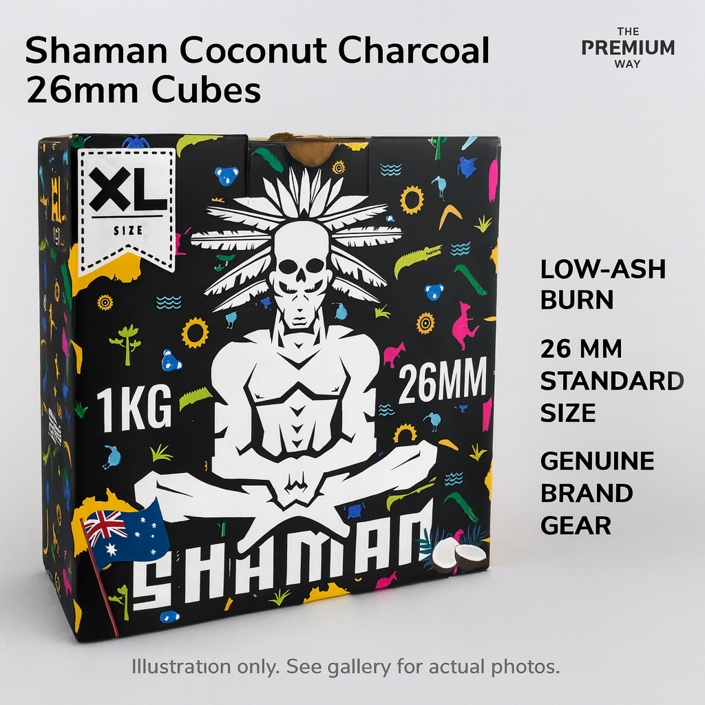 Shaman 26mm Cube Charcoal — Low‑ash 100% coconut
