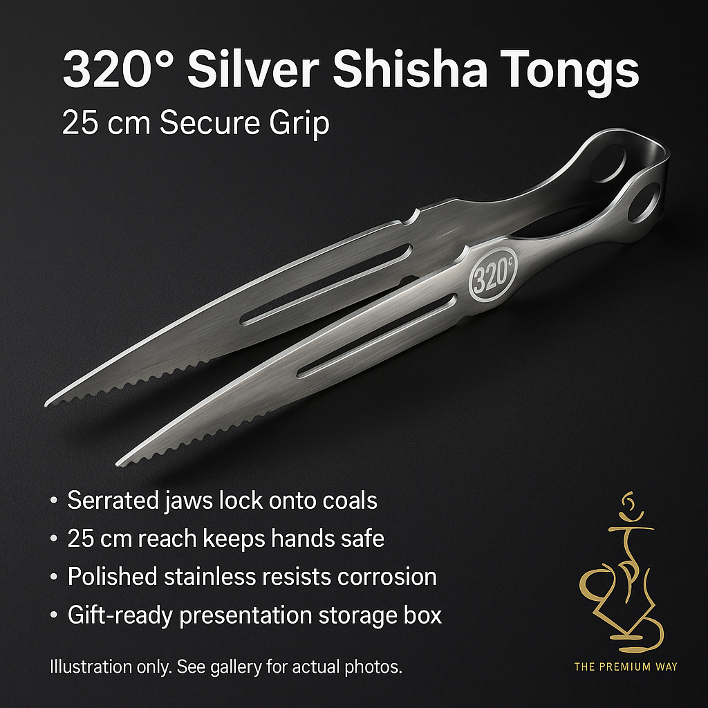 320° Premium Shisha Tongs – Silver, 25 cm