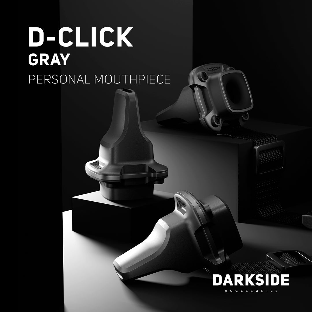 Darkside D-Click personal mouthpiece — grey accent with lanyard.