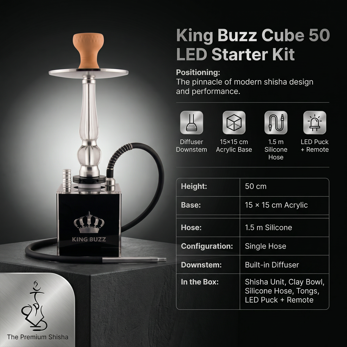 King Buzz Cube LED Shisha Kit 50 cm, Model 407, image 3 of 22