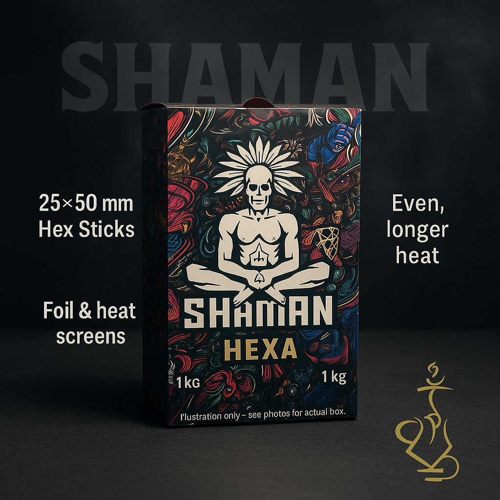 Shaman Hexa Coconut Charcoal — Hex Shape, Long-Burn Heat