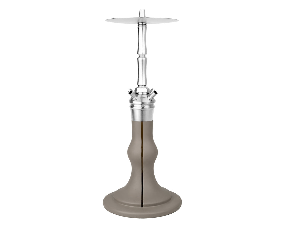 AEON Edition 6 Premium Plus Dune Velvet shisha, full view showing metal tray, stem and glass base