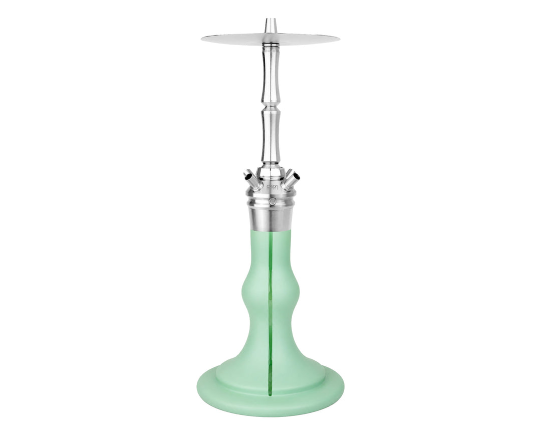 AEON Edition 6 Premium Plus shisha in Mint Velvet, full stainless steel stem and glass base view