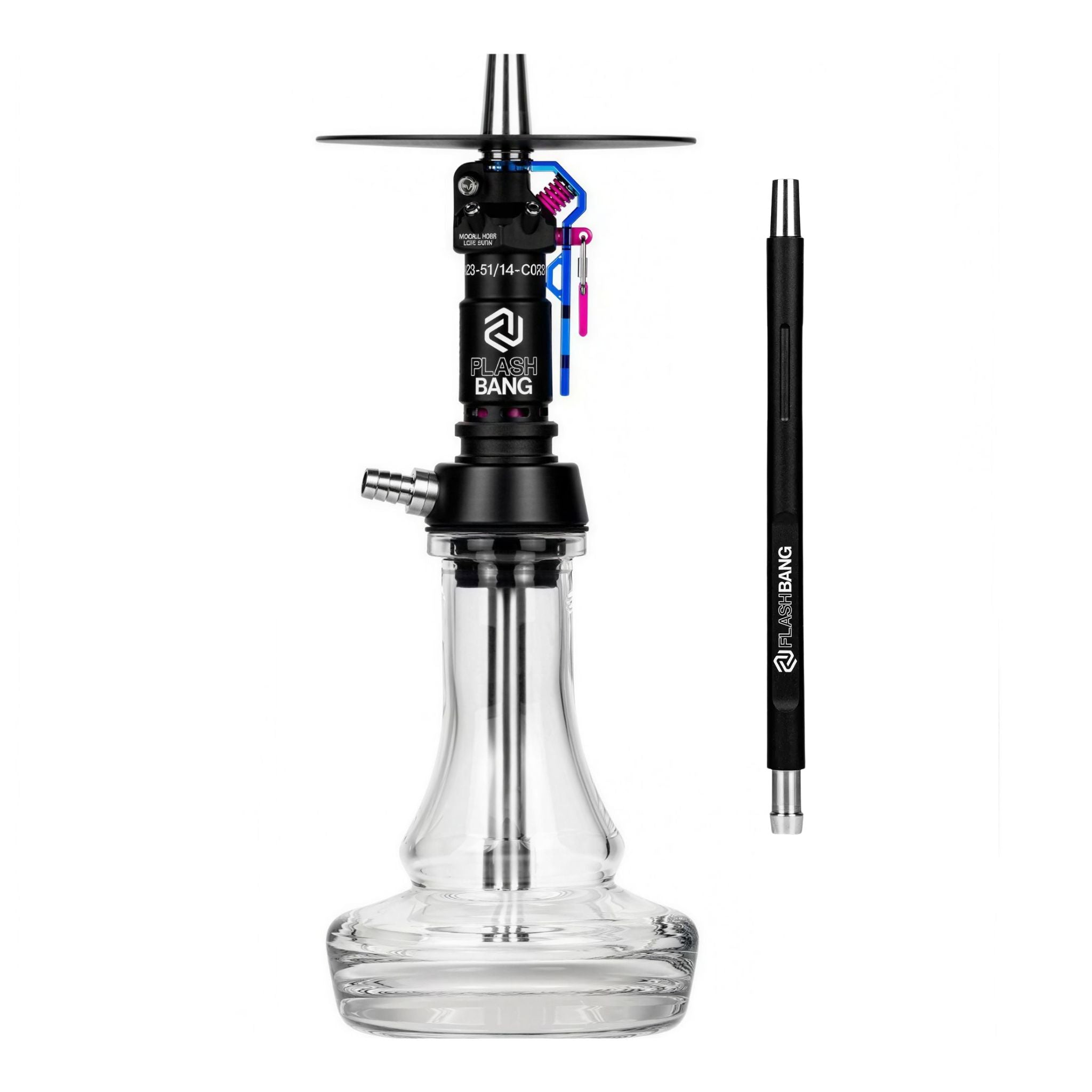 Amotion Flash Bang Azure shisha with included mouthpiece, electric-blue safety lever lock and plug-in glass base, from The Premium Way