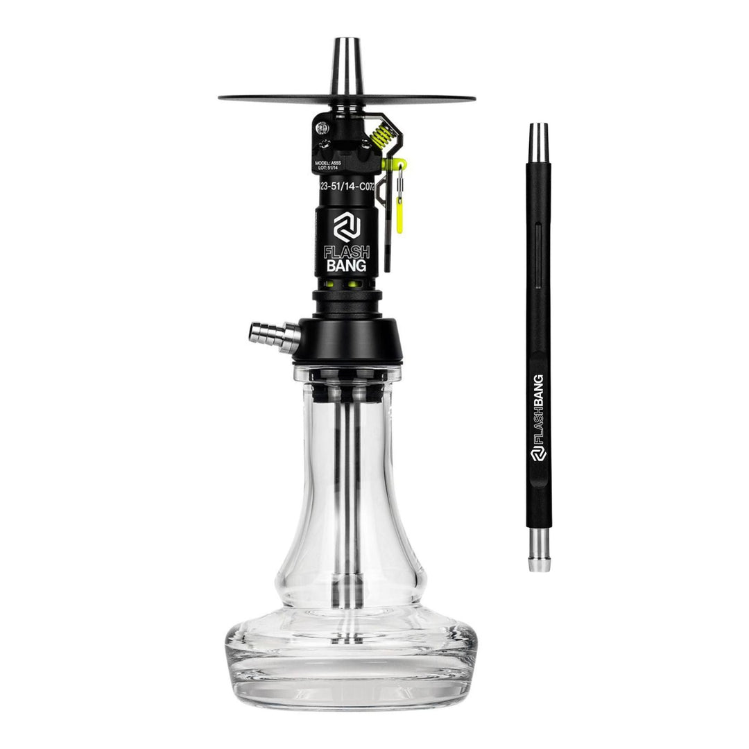 Amotion Flash Bang Slate shisha with included mouthpiece, matte grey sleeve and plug-in glass base