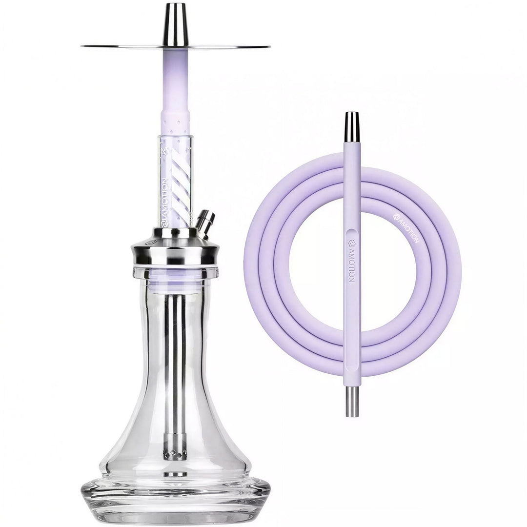 Amotion FUTR Mauve shisha complete set — dusty-purple silicone hose, coordinated mouthpiece, 45 mm plug-in glass base
