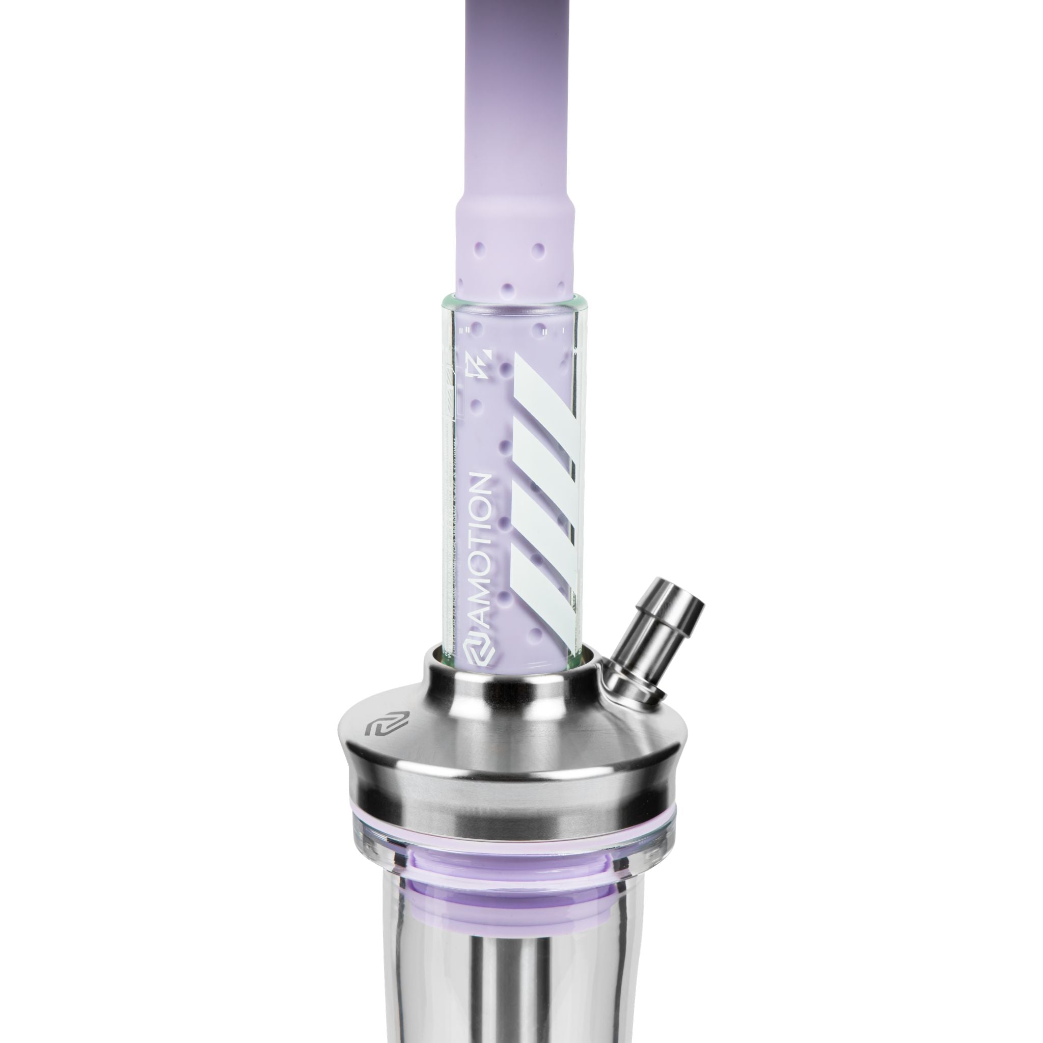 Amotion FUTR Mauve upper section — dusty-purple glass column with diagonal Amotion graphic and stainless hose port