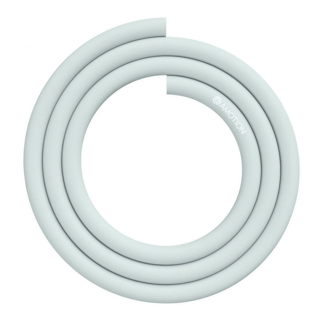 Amotion 1.5m silicone shisha hose in pale sky blue, coiled soft-touch hookah hose with Amotion logo
