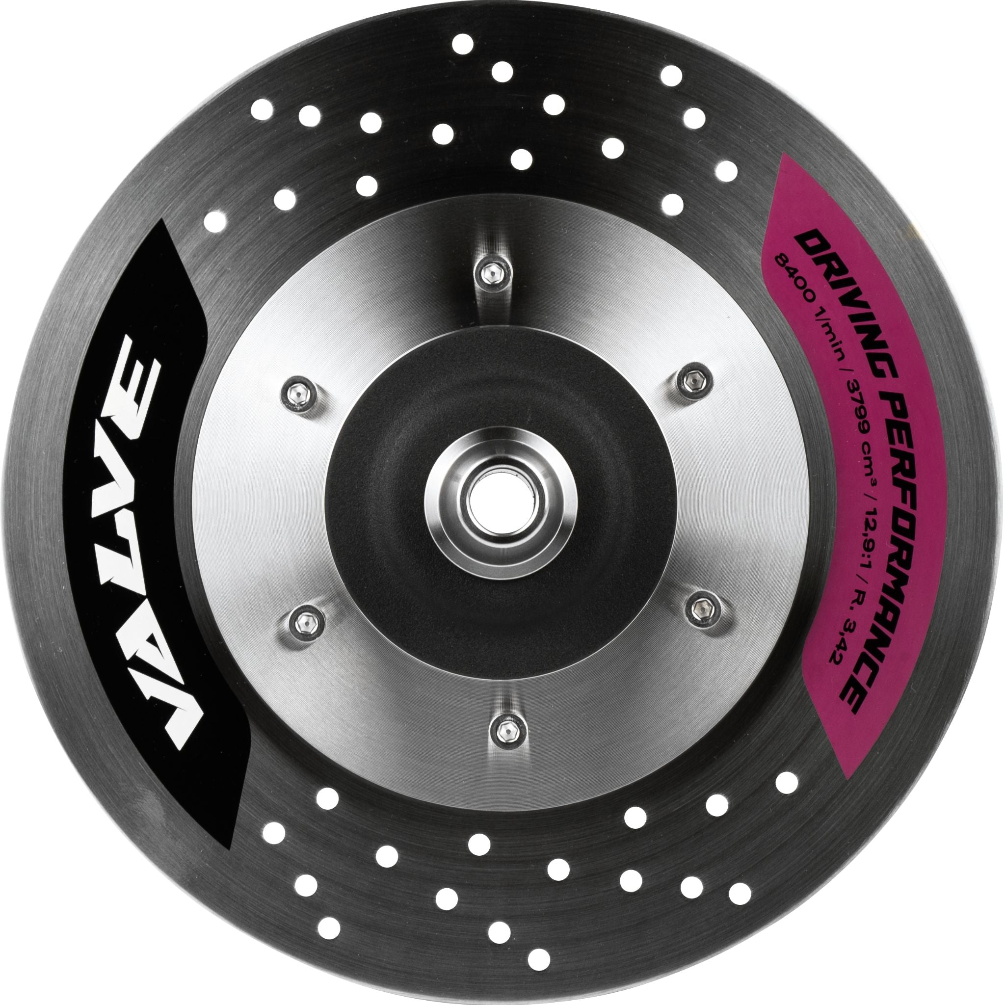 Flat top-down view of the Amotion Valve MZ54 dual brake-disc charcoal plate in brushed stainless steel with bold VALVE branding