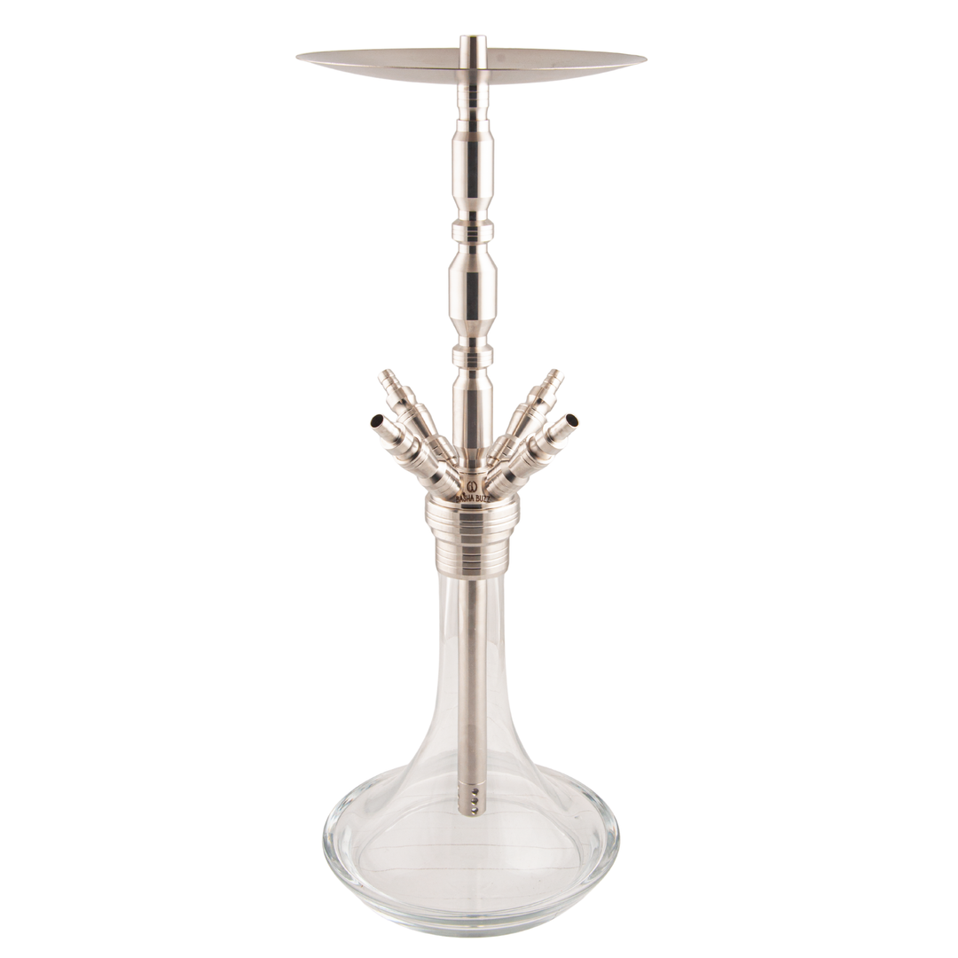 Basha Buzz Quad Sultan 4-hose stainless steel hookah full front view