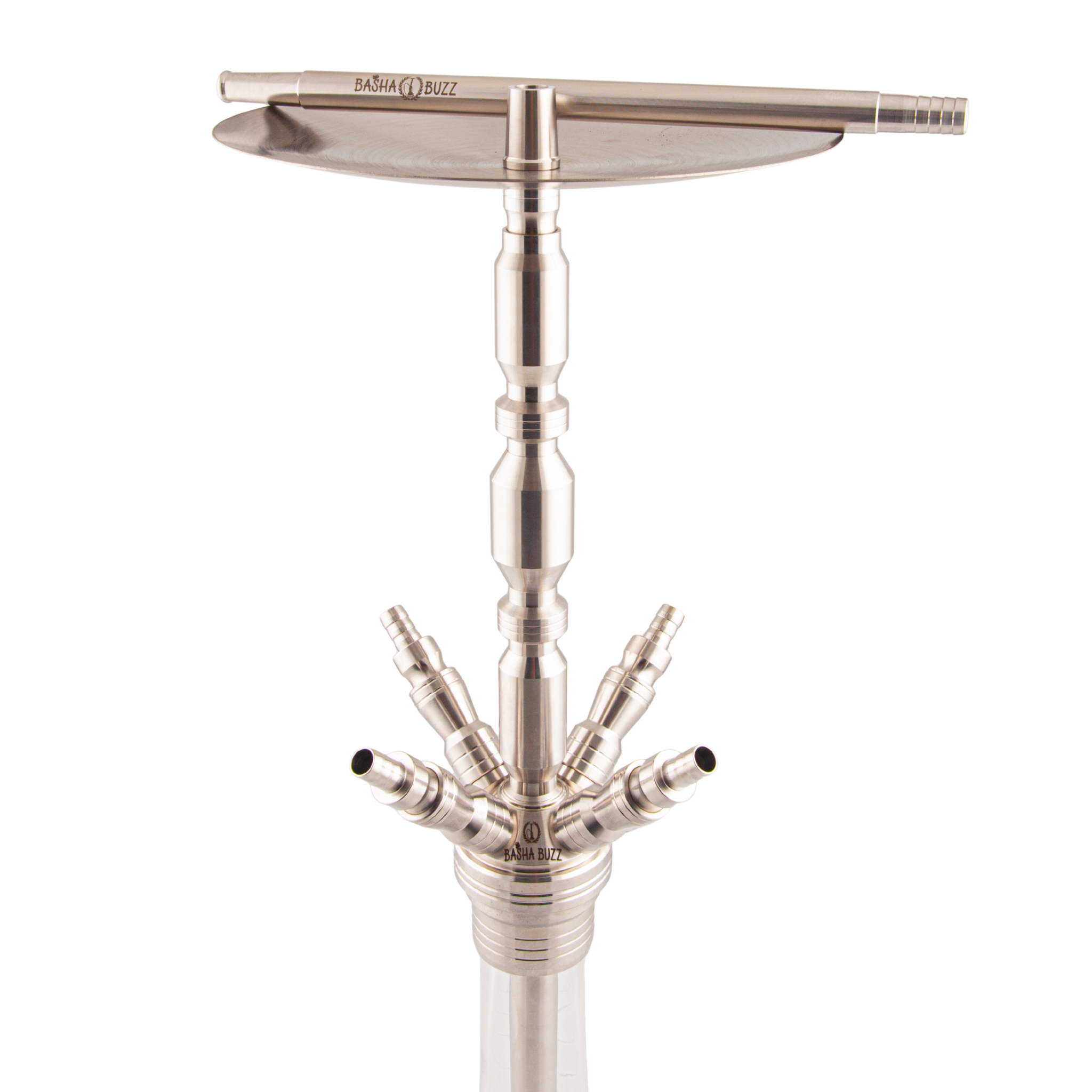 Basha Buzz Quad Sultan hookah four-hose stainless manifold and stem detail — The Premium Way