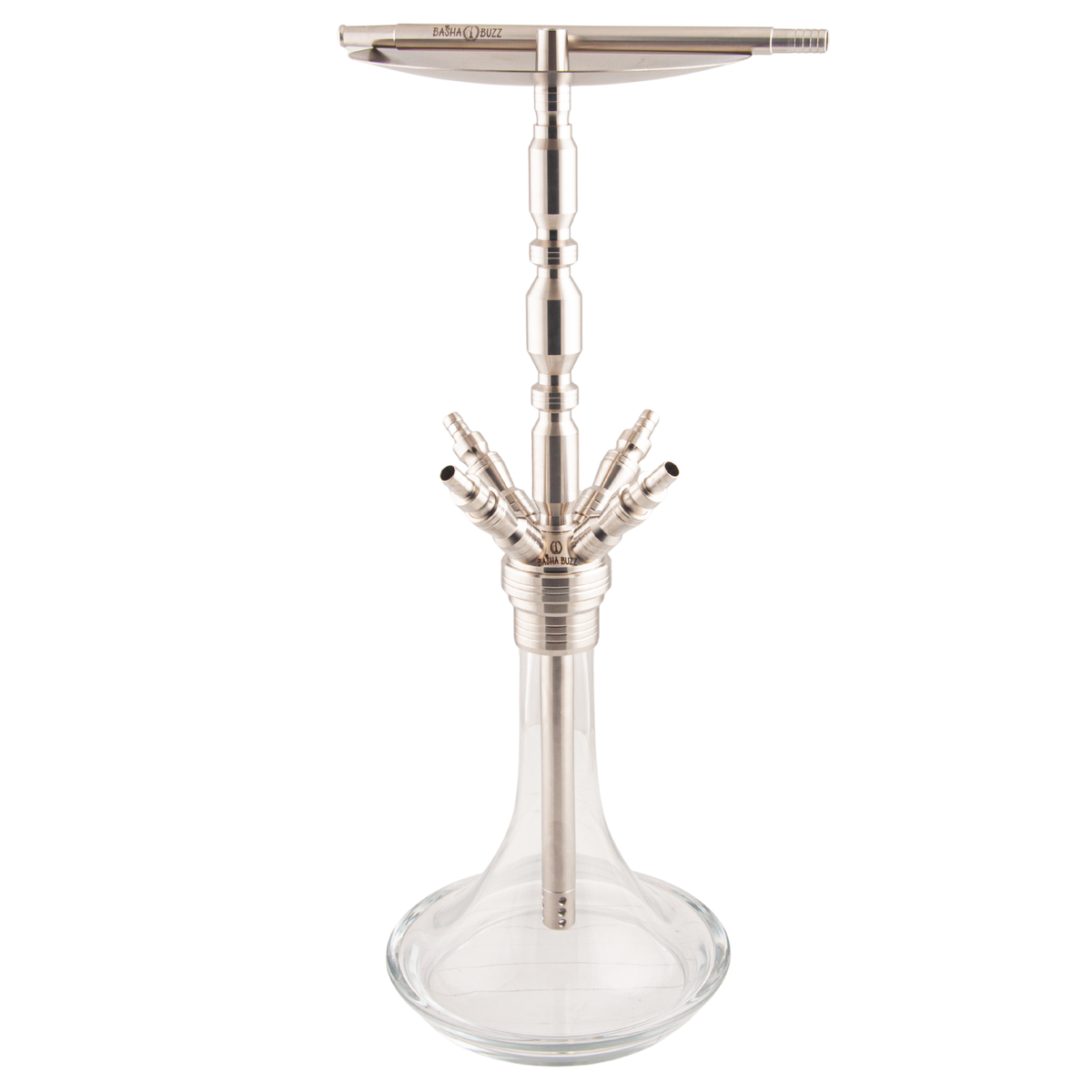 Basha Buzz Quad Sultan hookah four-port stainless manifold with tray and mouthpiece, image 2 of 10