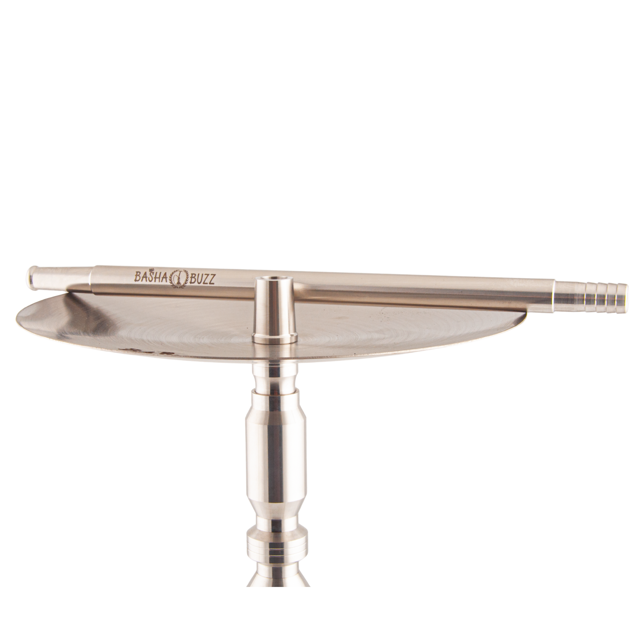 Basha Buzz Quad Sultan hookah 30cm stainless steel mouthpiece resting on tray — The Premium Way