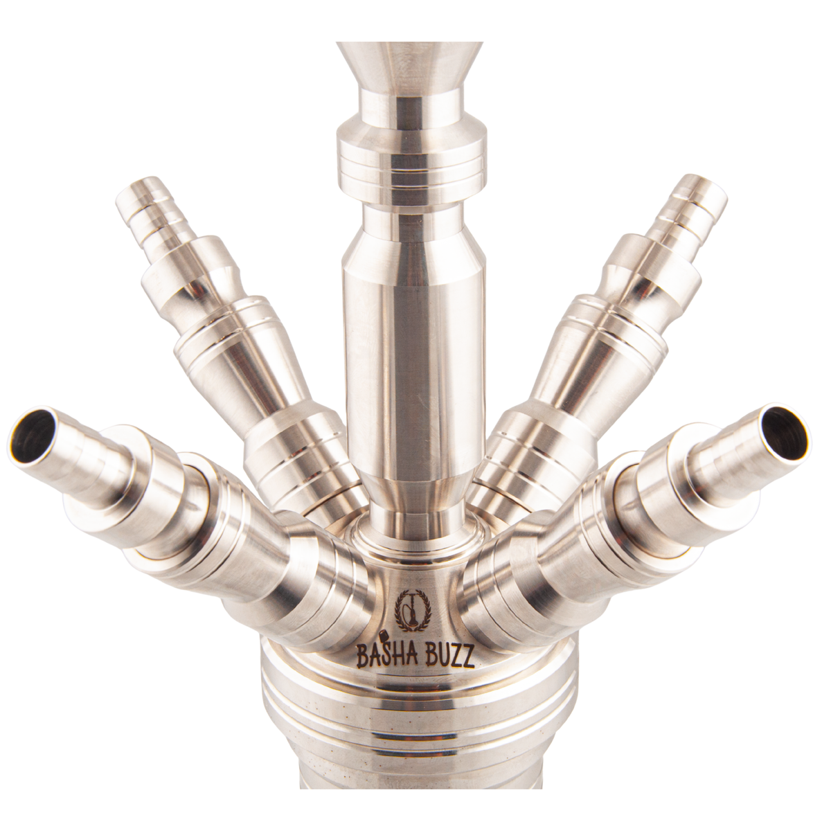 Basha Buzz Quad Sultan hookah four stainless steel hose ports close-up, image 5 of 10