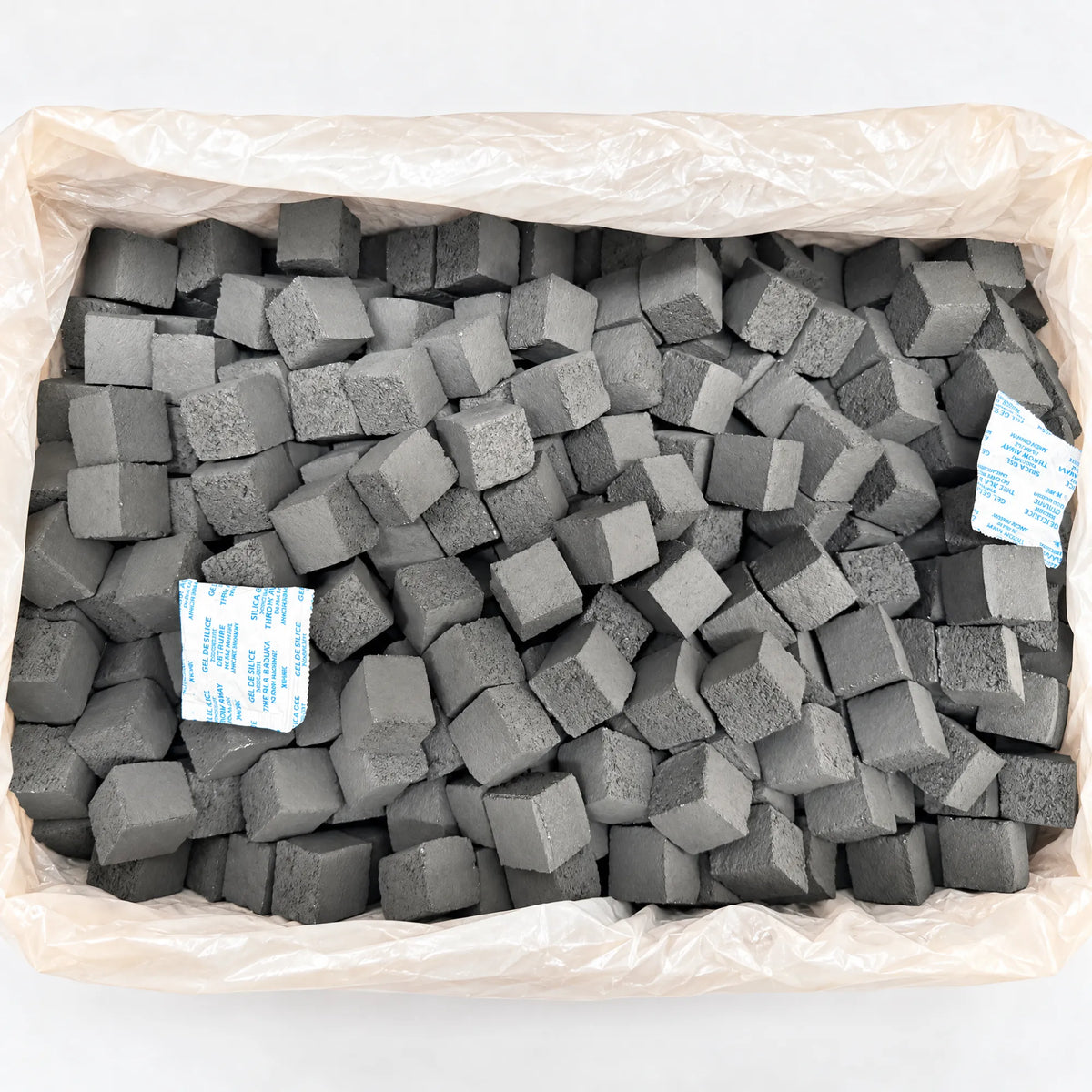 Cerberus Coco Gen 2 Lounge Box opened, 10 kg of 26 mm shisha charcoal cubes loose in the sealed liner, image 2 of 3