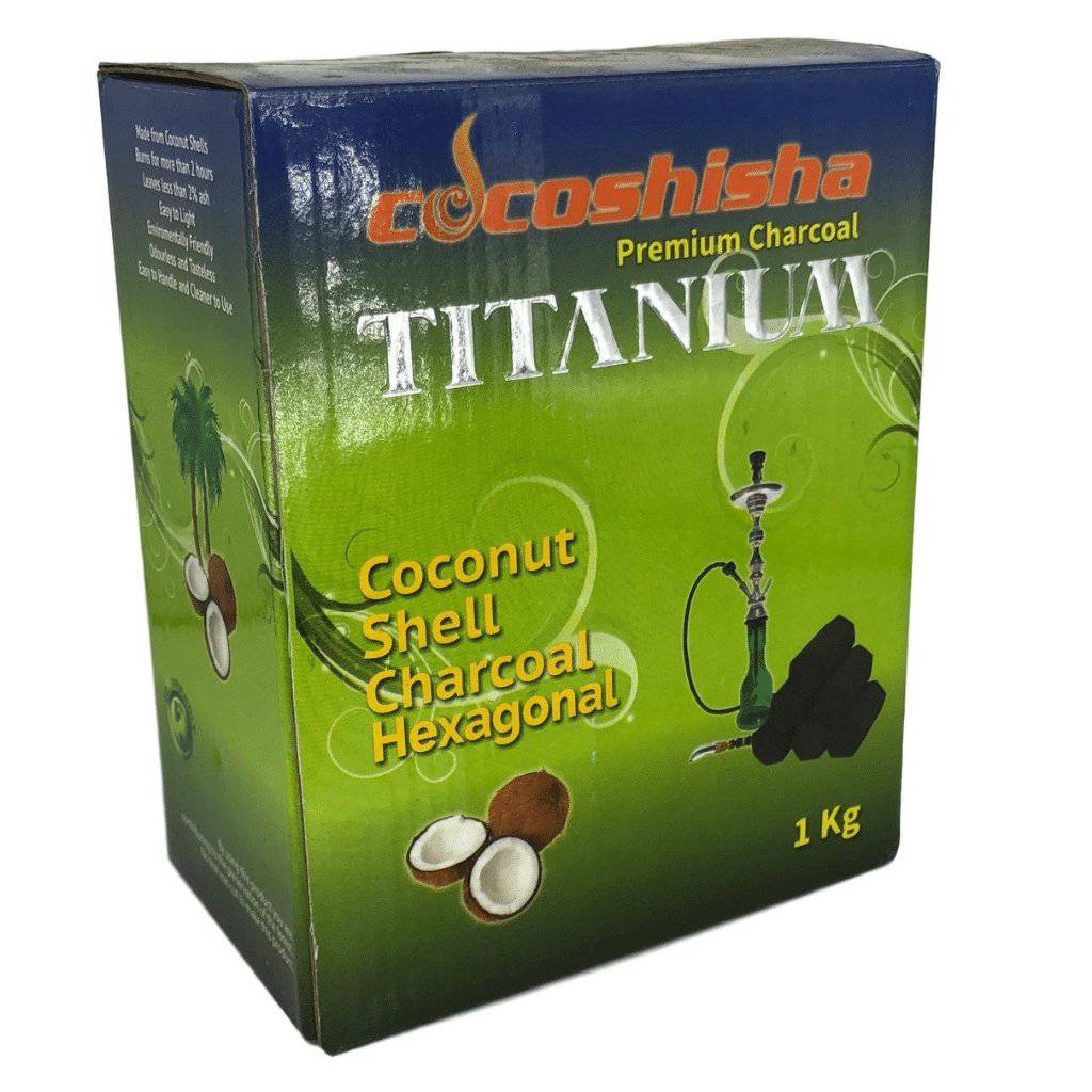 1 kg bag of Coco Shisha Titanium Hexagon charcoal logs.