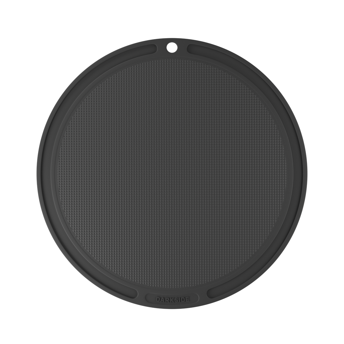 Darkside D-Flat black mat viewed from above showing textured surface, rim and embossed logo