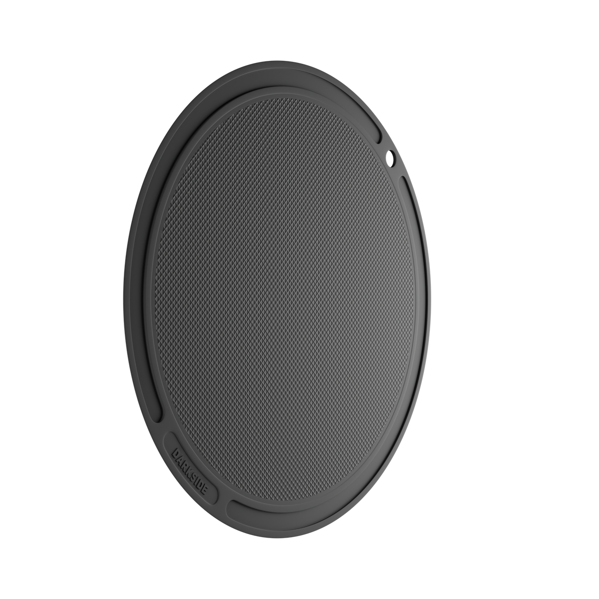 Darkside D-Flat black mat tilted upright to show the textured grip surface and logo detail