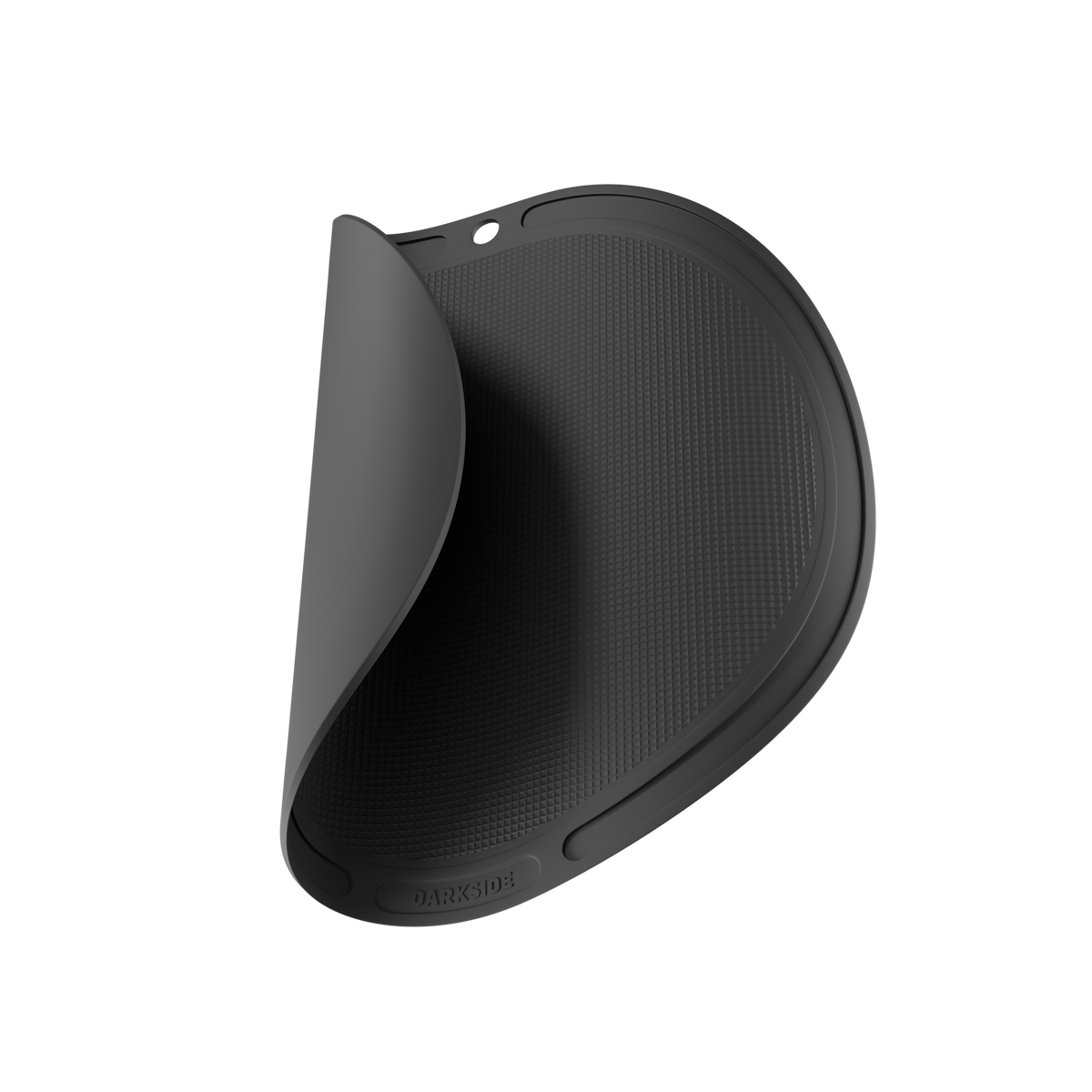 Darkside D-Flat black mat curled at one edge to show its flexible silicone construction