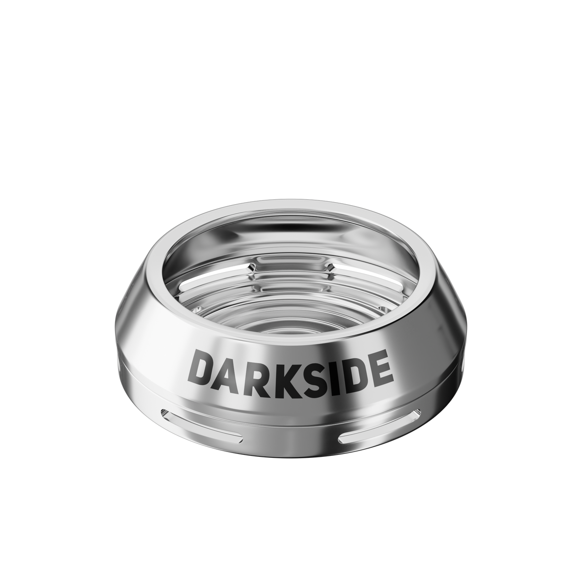 Darkside D-Heater Pro heat management device, low front angle showing the Darkside logo and ridged rings