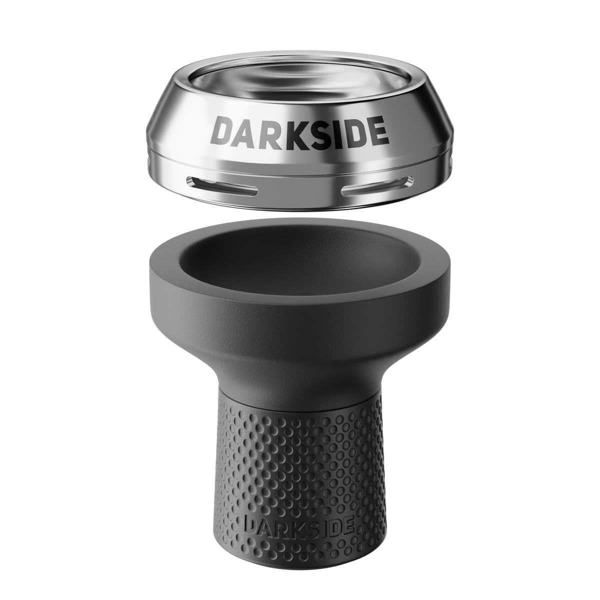 Darkside D-Heater Pro heat management device positioned above a black silicone bowl on white background