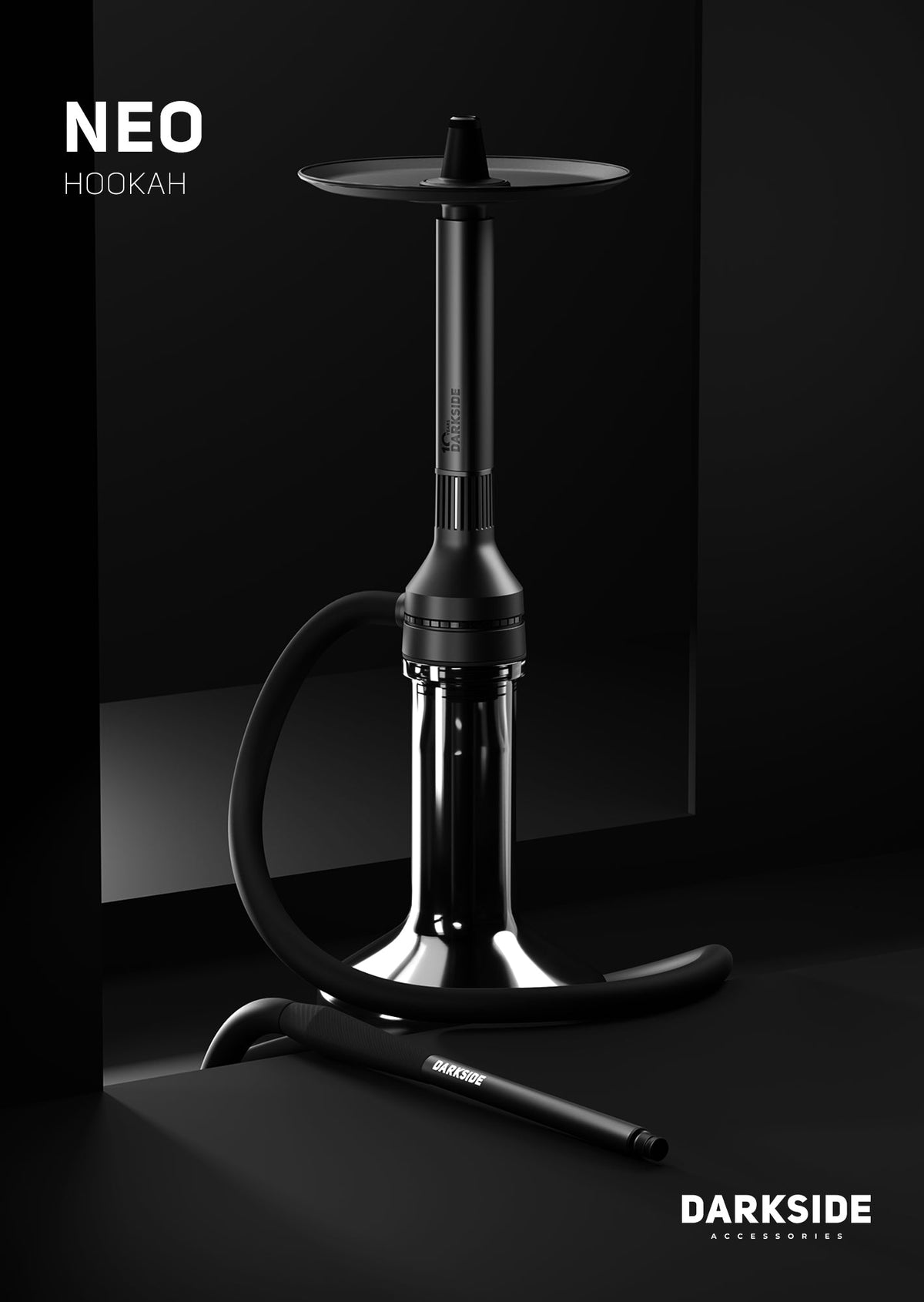 Darkside Neo Black 10 Years Limited shisha shaft and hose against a dark backdrop