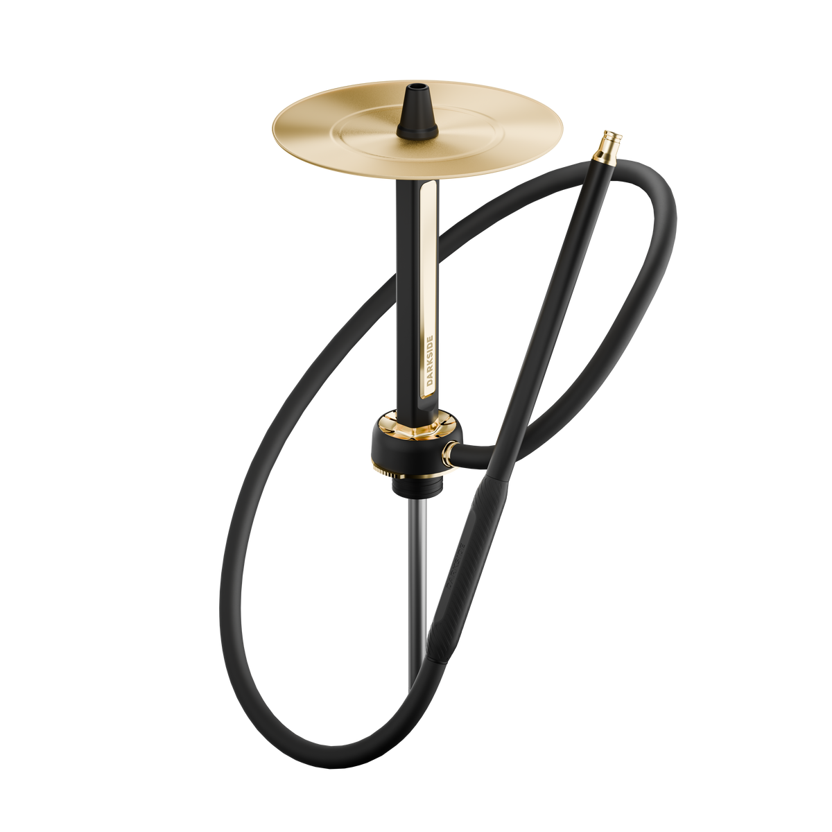 Darkside Pro Black Gold shisha stem and tray with hose looped around it