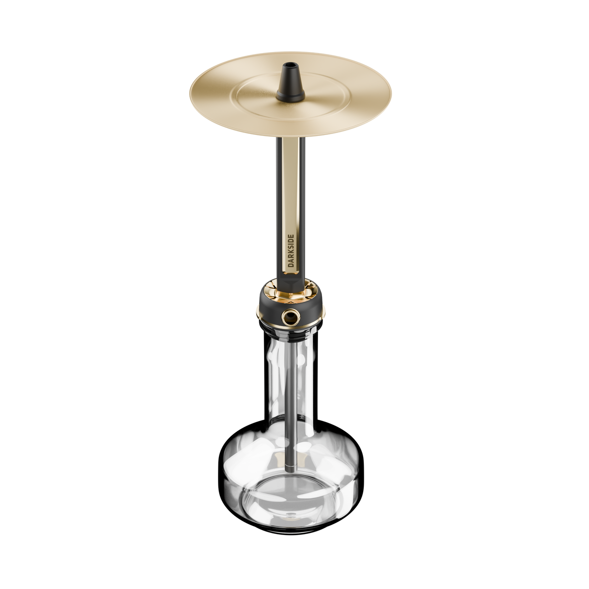 Darkside Pro Black Gold shisha fully assembled with its clear glass base