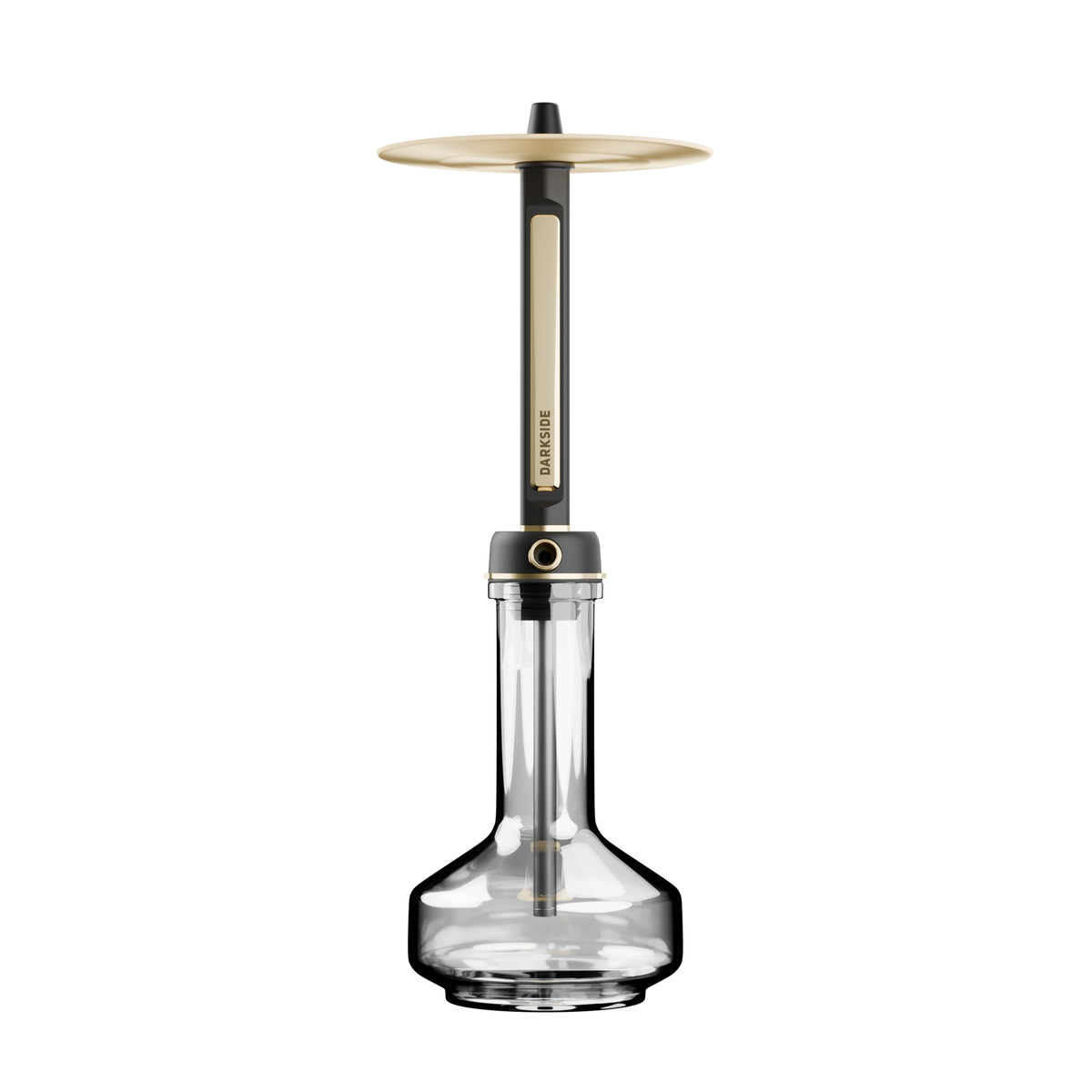 Darkside Pro Black Gold shisha full assembly with clear glass base, front view
