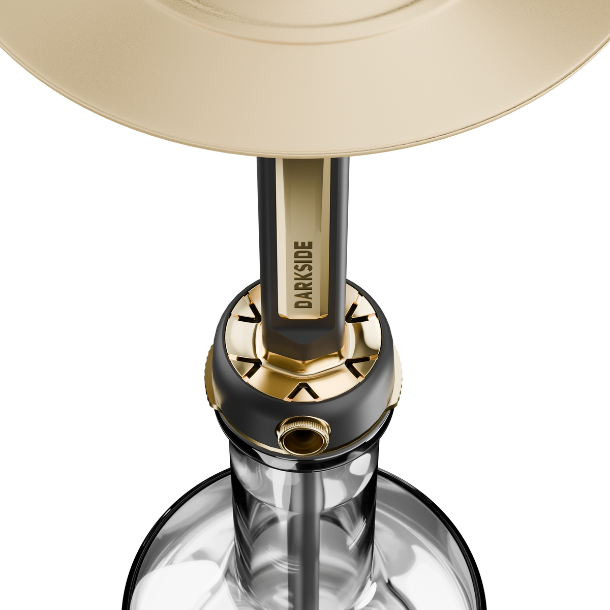 Darkside Pro Black Gold shisha tray and connector junction above the base