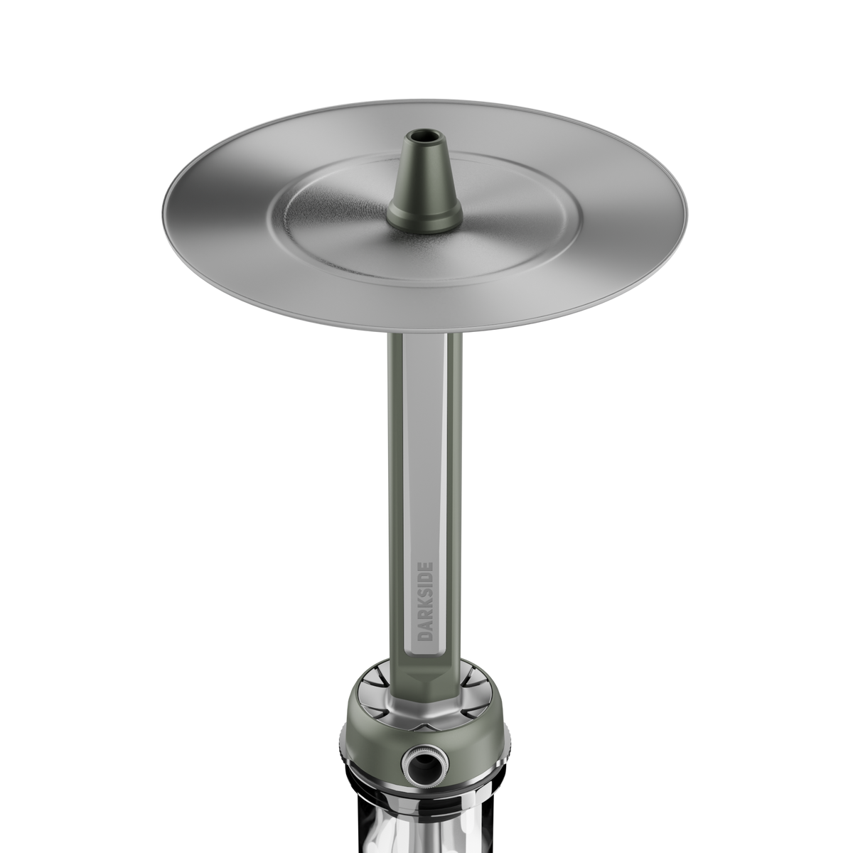 Close view of the Darkside Pro tray and diffuser cone in green chrome, connector shown below