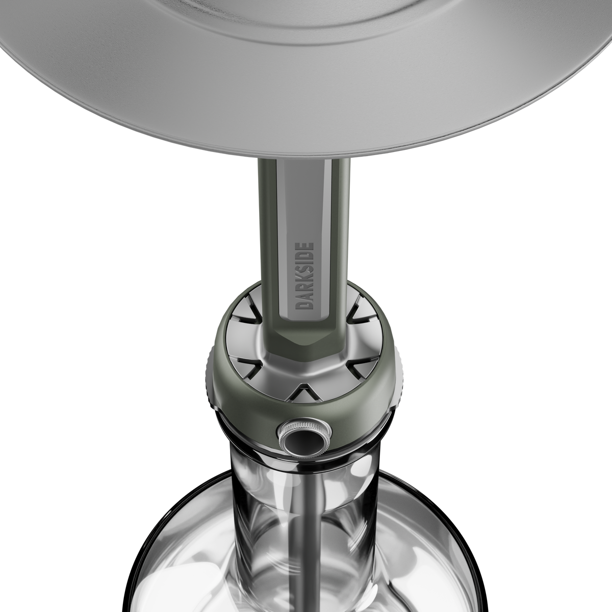 Darkside Pro tray and connector in green chrome shown together above a clear glass flask