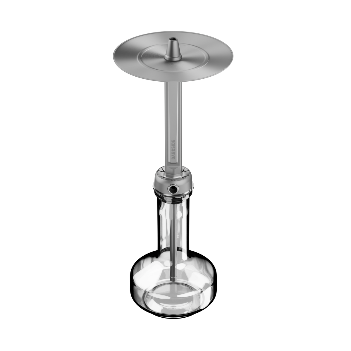 Darkside Pro shisha grey chrome stem and tray fitted to clear glass base