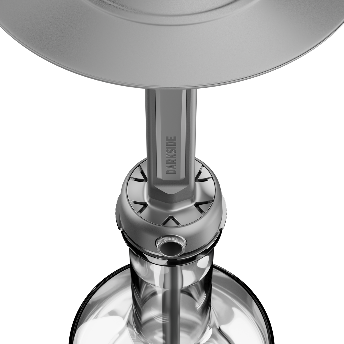 Darkside Pro shisha grey chrome connector viewed above glass base