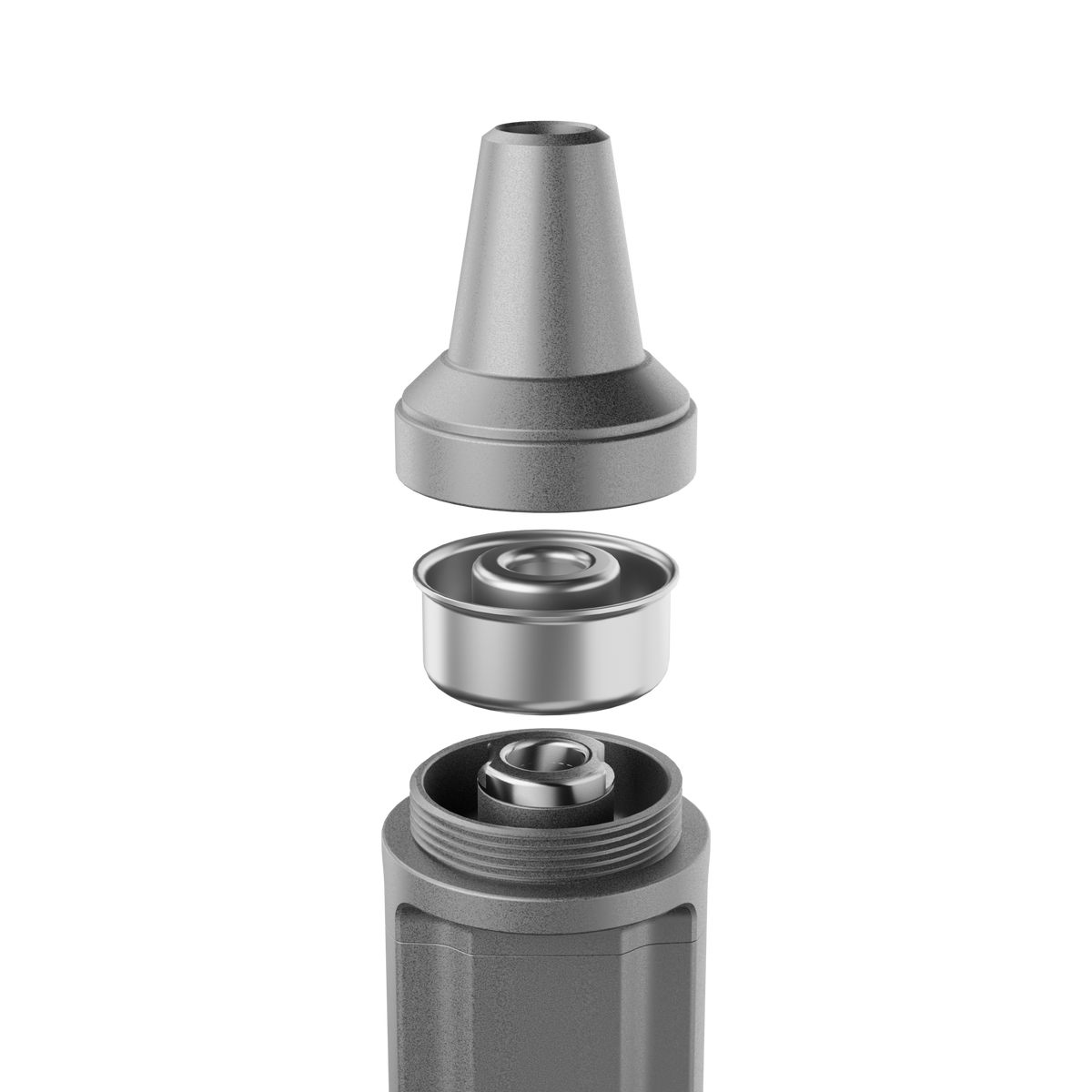 Darkside EVO Grey shisha coal plate cone shown exploded with its metal insert and base