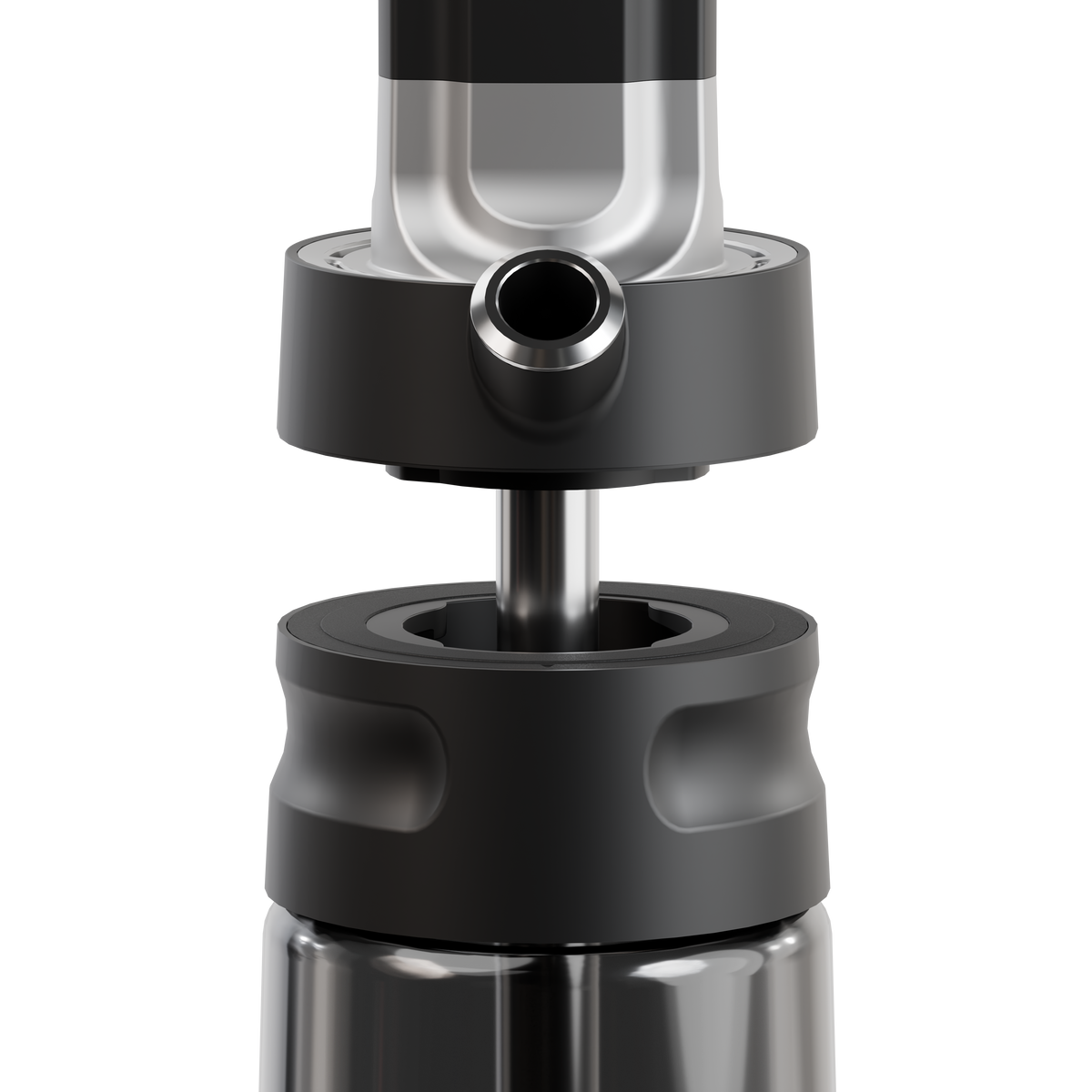 Darkside EVO shisha coupling close-up showing the magnetic hose port and knurled grip