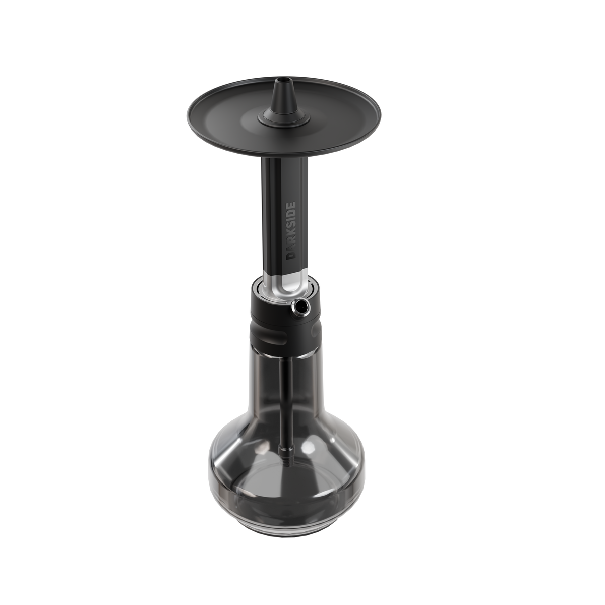 Darkside EVO shisha stem and smoke-tinted glass base viewed from the front on plain white