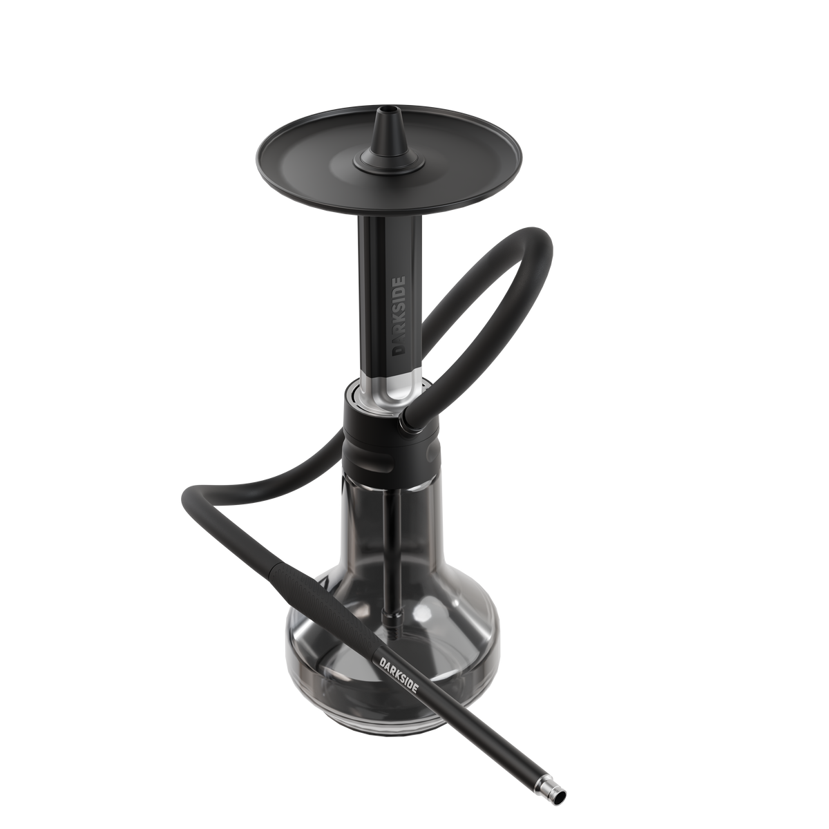 Darkside EVO shisha shown at an angle with hose and mouthpiece resting near the base