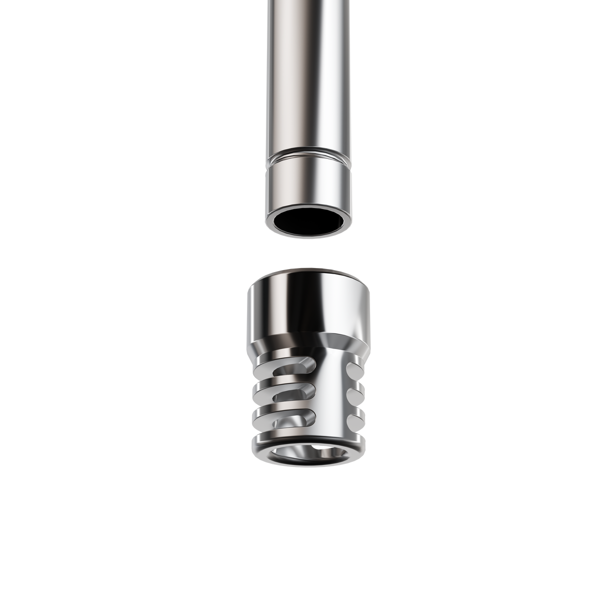 Darkside EVO shisha stem end and stainless diffuser piece shown separated on white